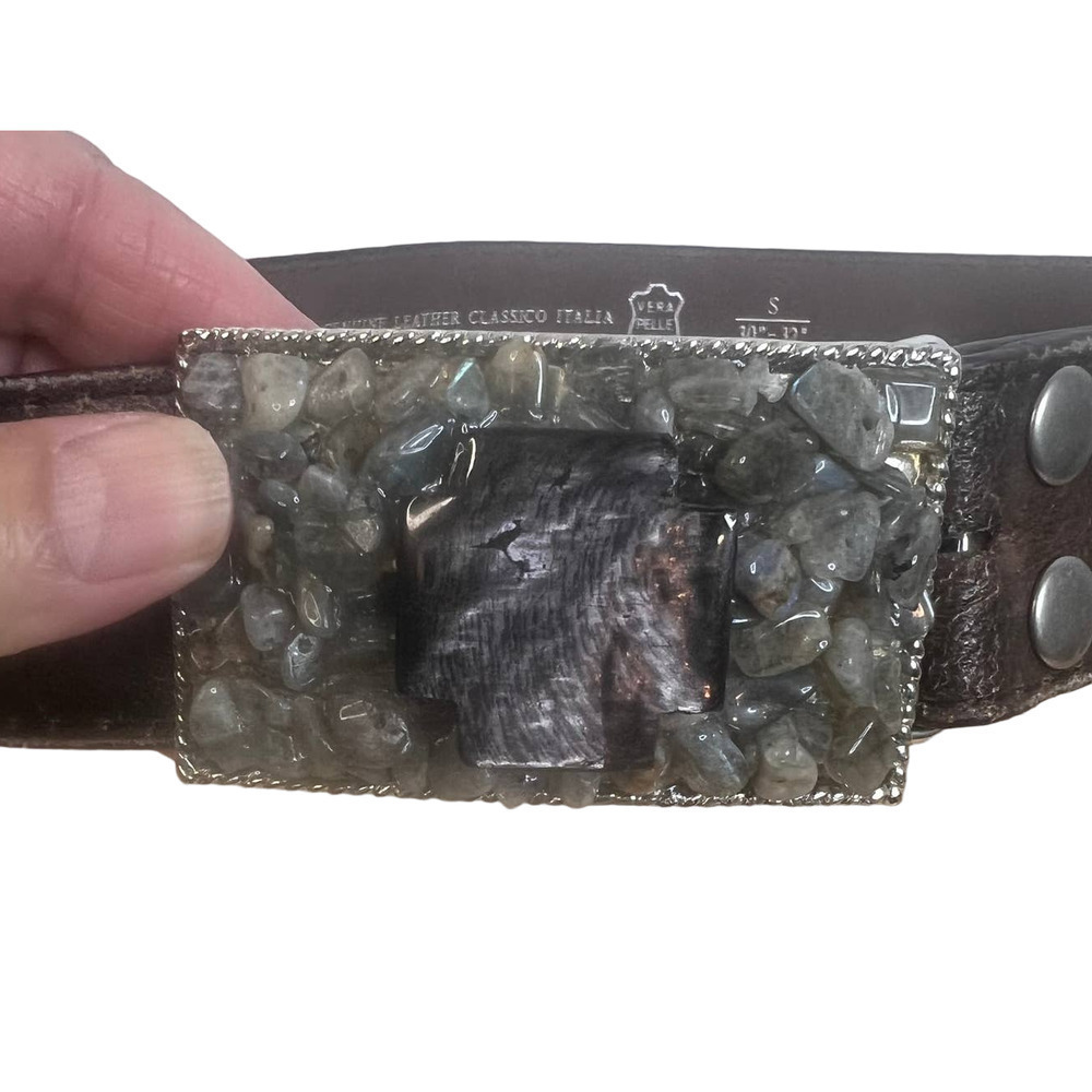 Unknown Leather Belt with Stone Decorated Belt‎ Buckle SZ S